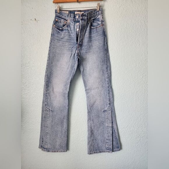 Levi's RIBCAGE Split Flare Classic Blue Denim Jeans - Picture 1 of 14